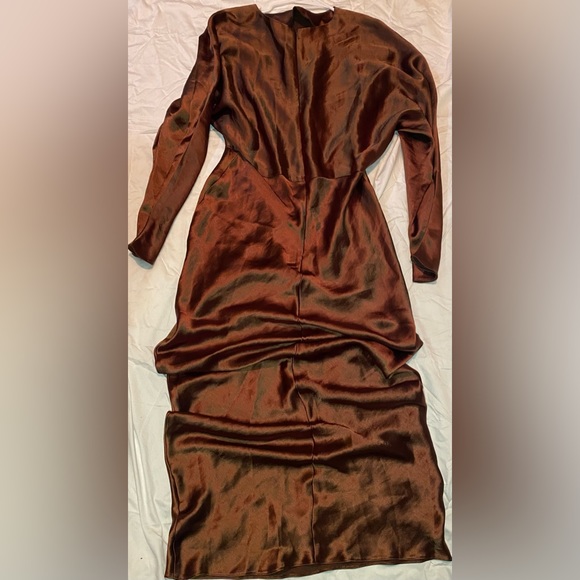 ASOS DESIGN satin batwing bias cut maxi dress in chocolate - Picture 4 of 7